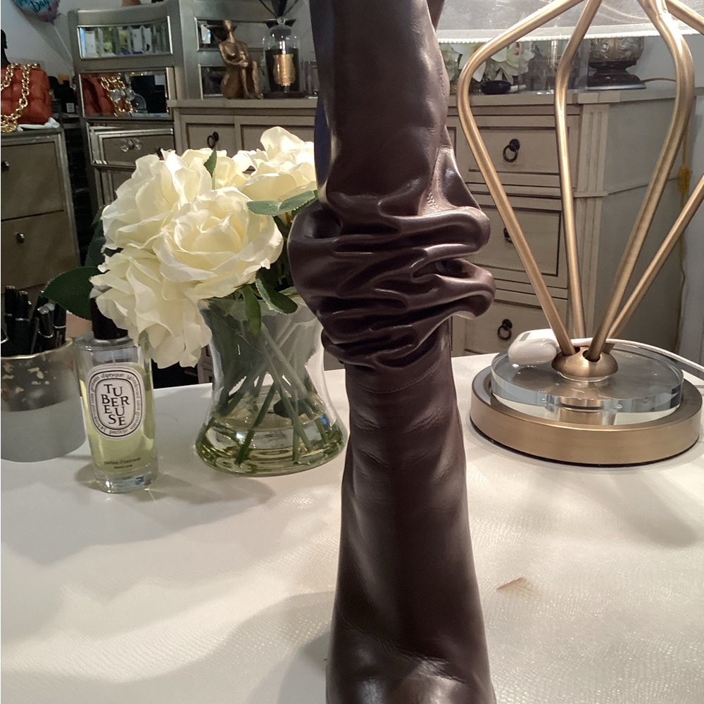 Gucci Drapple High Heeled Boots dark olive / brown Lambskin leather Size 8.5 - Picture 6 of 11